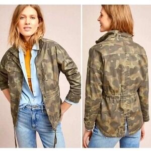 Anthropologie Marrakech Camo Anorak Jacket Women's Size S Military Cinch Waist